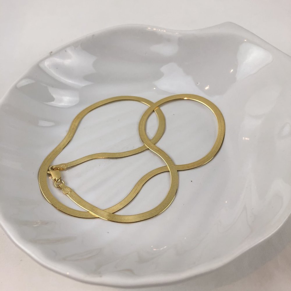 Gold Herringbone Chain 14K Herringbone Chain Necklace Herringbone Snake Chain - Picture 4 of 6